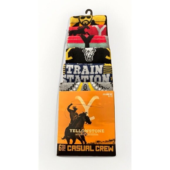 Yellowstone Men's Socks 6 Pair Gift Set, Casual Crew Socks, Fits Shoe Size 8-12 - Picture 1 of 5